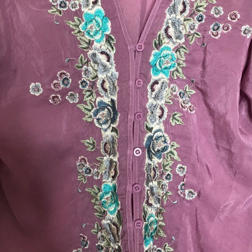J Jill silk purple floral embroidered blouse‎ - Picture 4 of 6